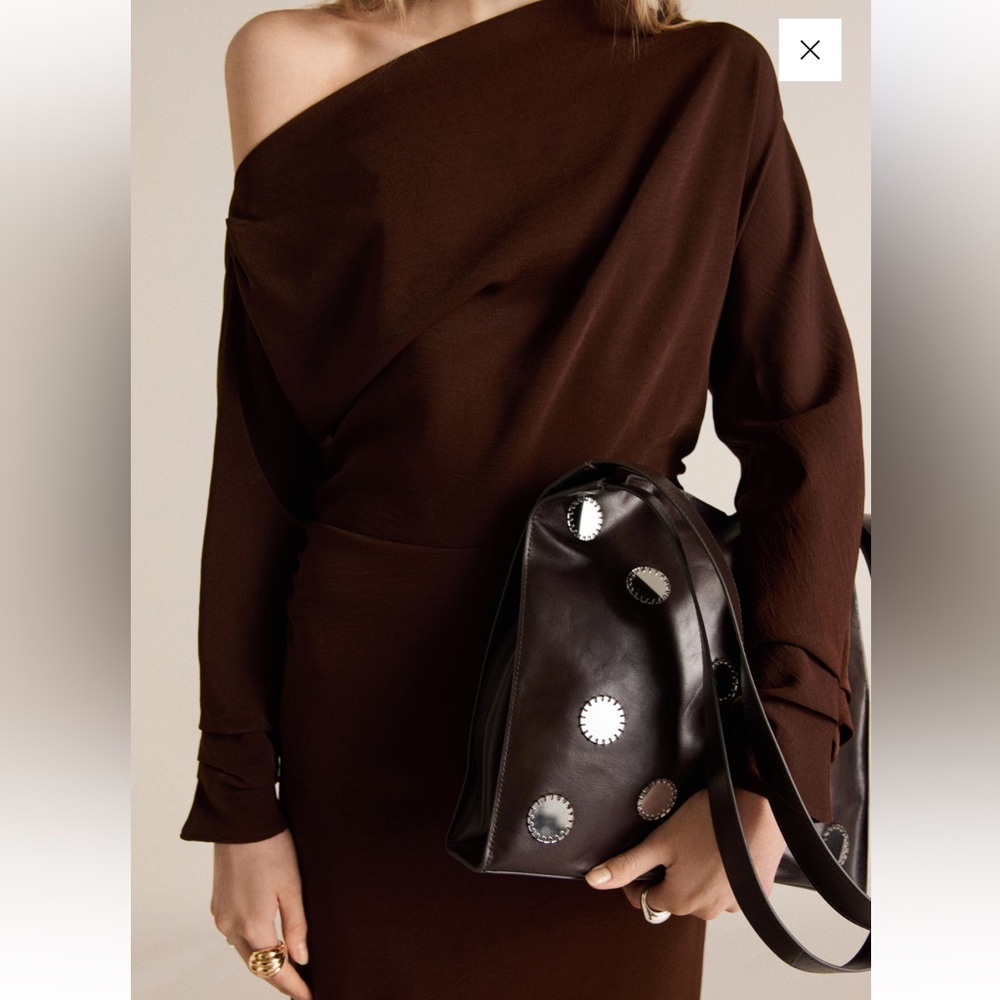 Mango ASYMMETRICAL DRESS WITH GATHERED SIDES in Brown size 4 NWT